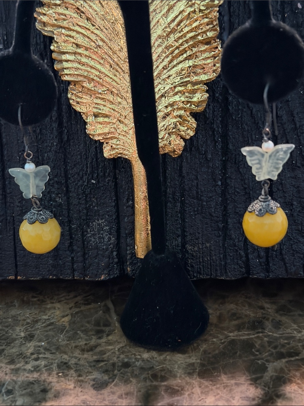 Unique pierced butterfly jade and pearl semi precious sterling silver wires - Picture 7 of 14